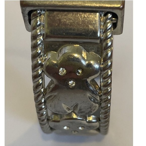 Silver Tone Pink Dial Monkey and Crystals Womens Cuff Watch Bracelet New Battery - Picture 4 of 10